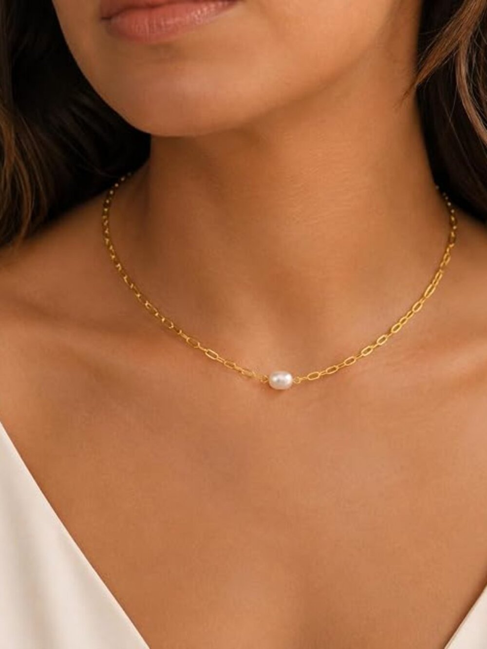 Neiman Marcus 14K Gold Plated Paperclip Pearl Necklace